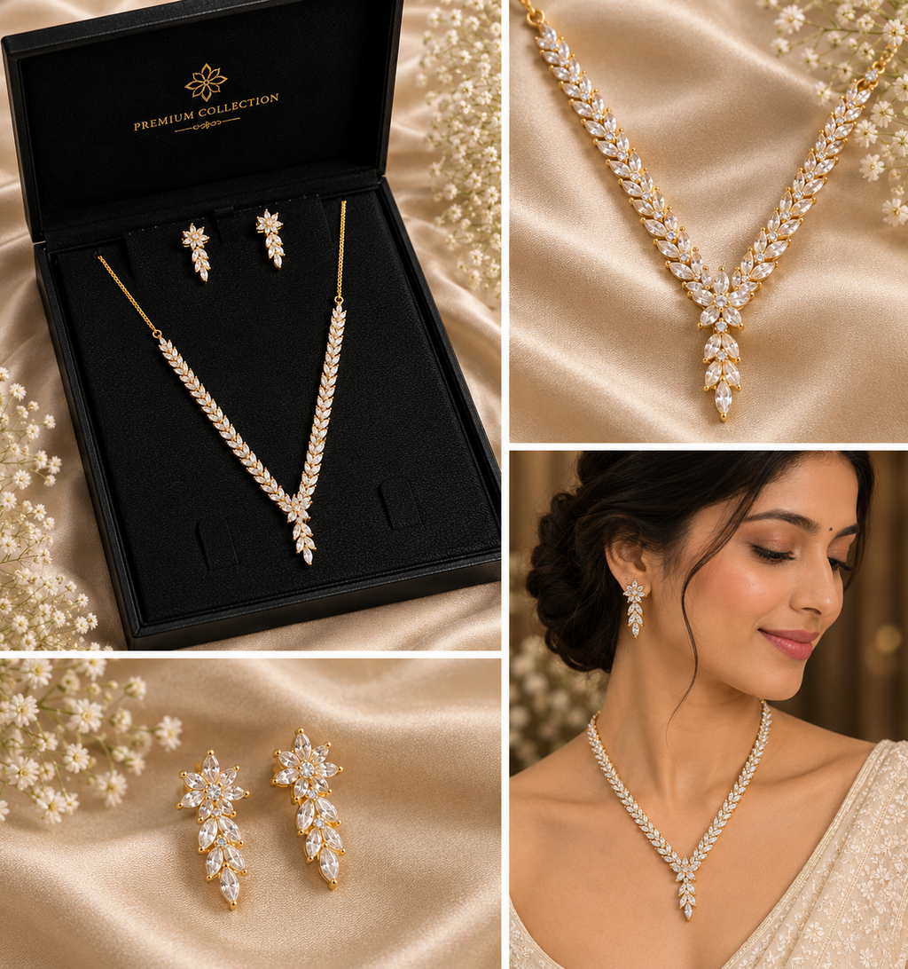 Artificial Gold Crystal Necklace Set