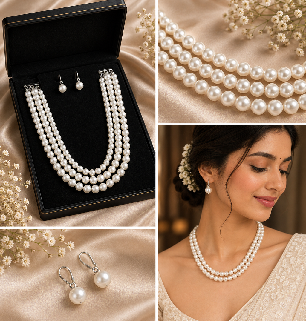 Classic White Pearl Necklace Set