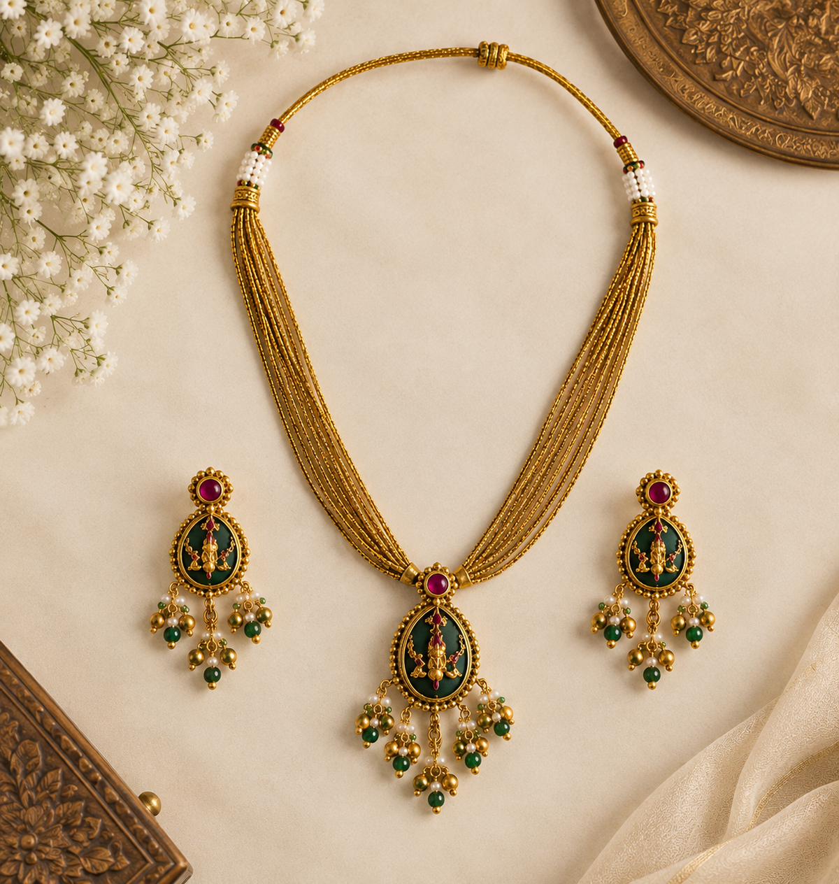 Aadhya Royal Floral Necklace Set
