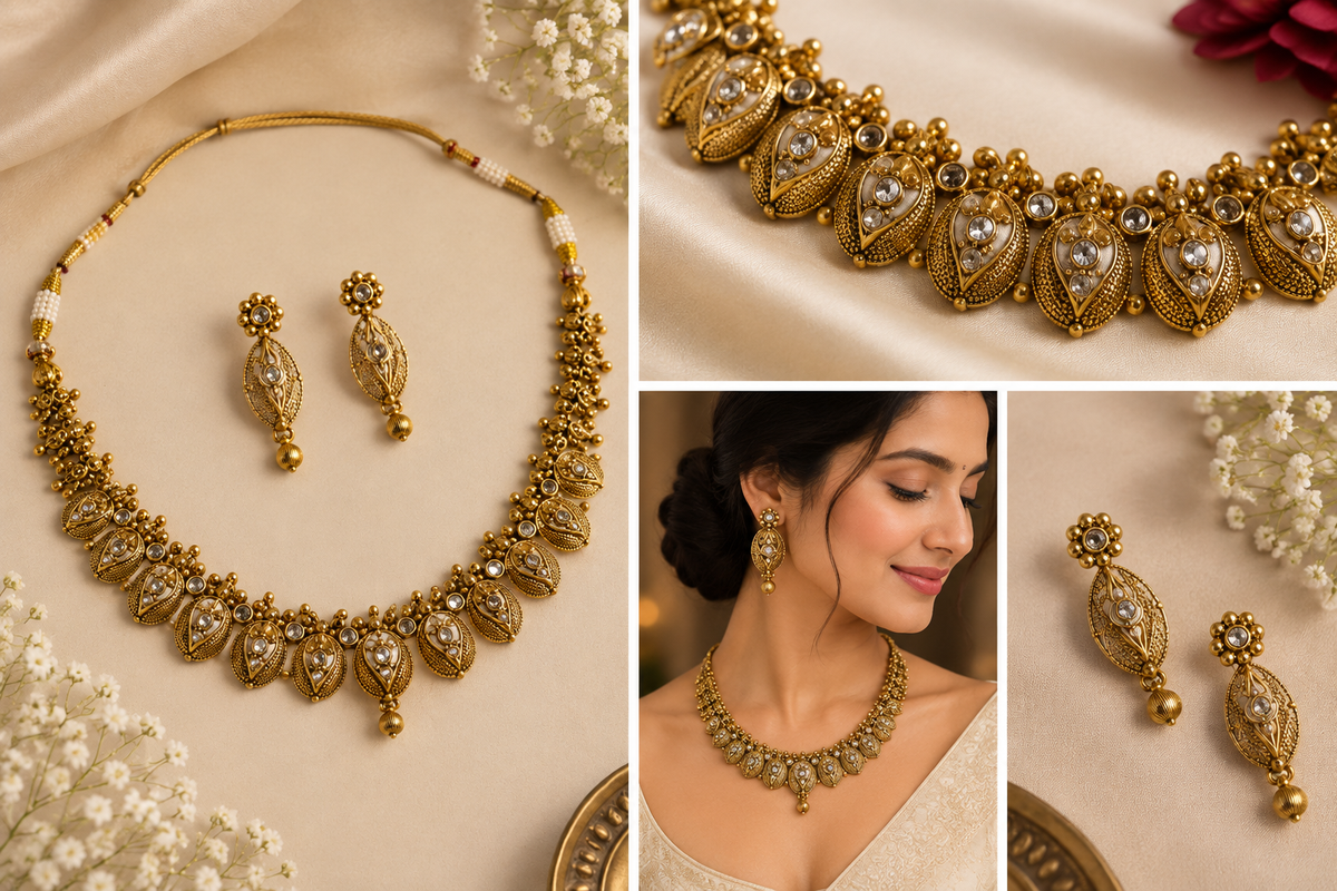 Rajwada Floral Gold Necklace Set
