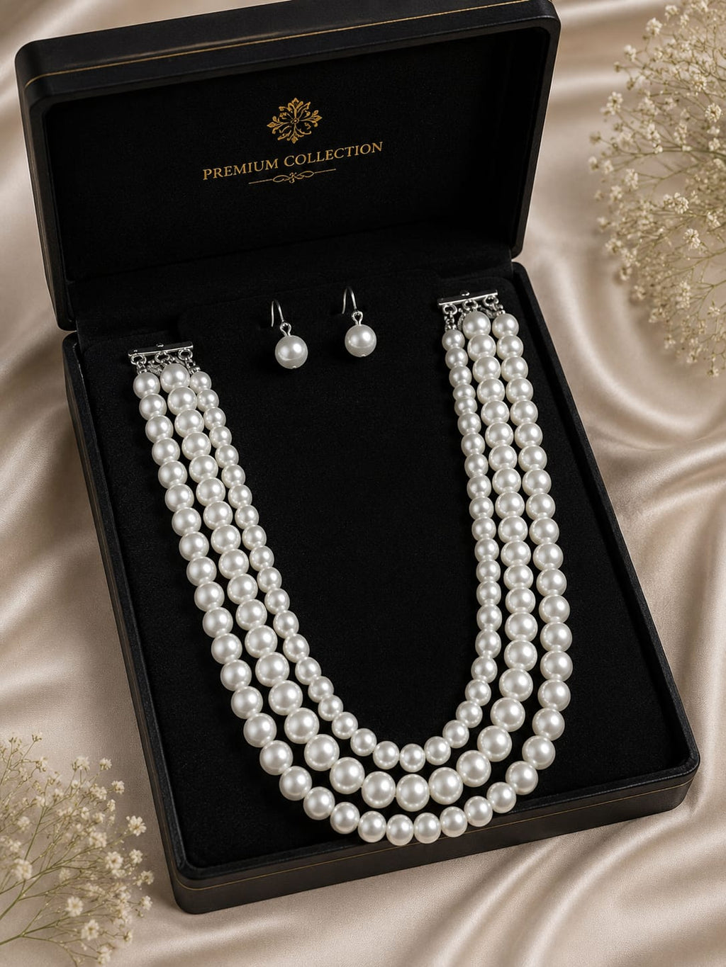 Classic White Pearl Necklace Set